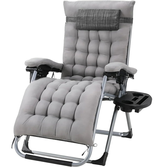 Metal Adjustable Headrest Gray Patio Lounge Chair w/Removable Cotton Cushions/Cup Holders/Size: 160 x 69 x 80 cm 7.6 kg