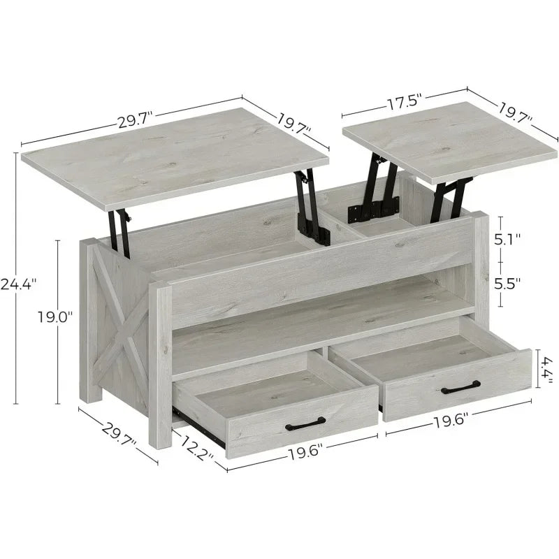 No-EN-Name-Null SEVEN TABLE Black Rectangle Lift Up Tops Hidden Compartment Two Storage Drawers Coffee Tables/ Colors-Black/Rustic Brown/Gray/Espresso