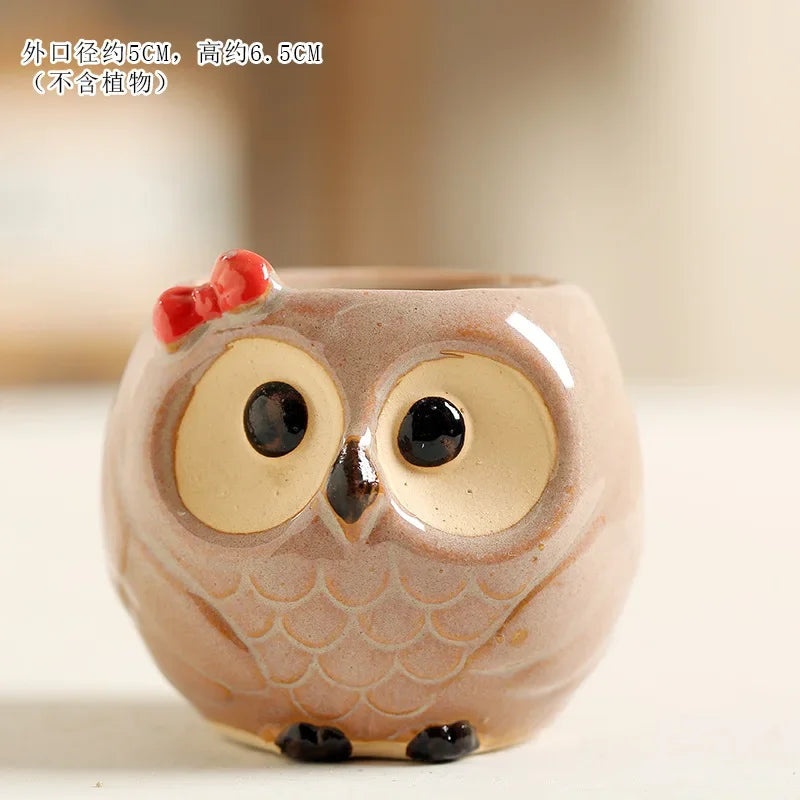 No-EN-Name-Null Home Garden Unglazed Ceramic Blue Cute Cartoon Alpaca-Owls Animal Mini Succulent Desktop Flower Pots Planters /Colors-Red/White/Blue/Gold/Animals