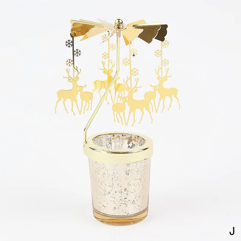 3 PCS Set Modern Gold Colored Stainless Steel Rotating Carousel Small Tealight Candle Holder