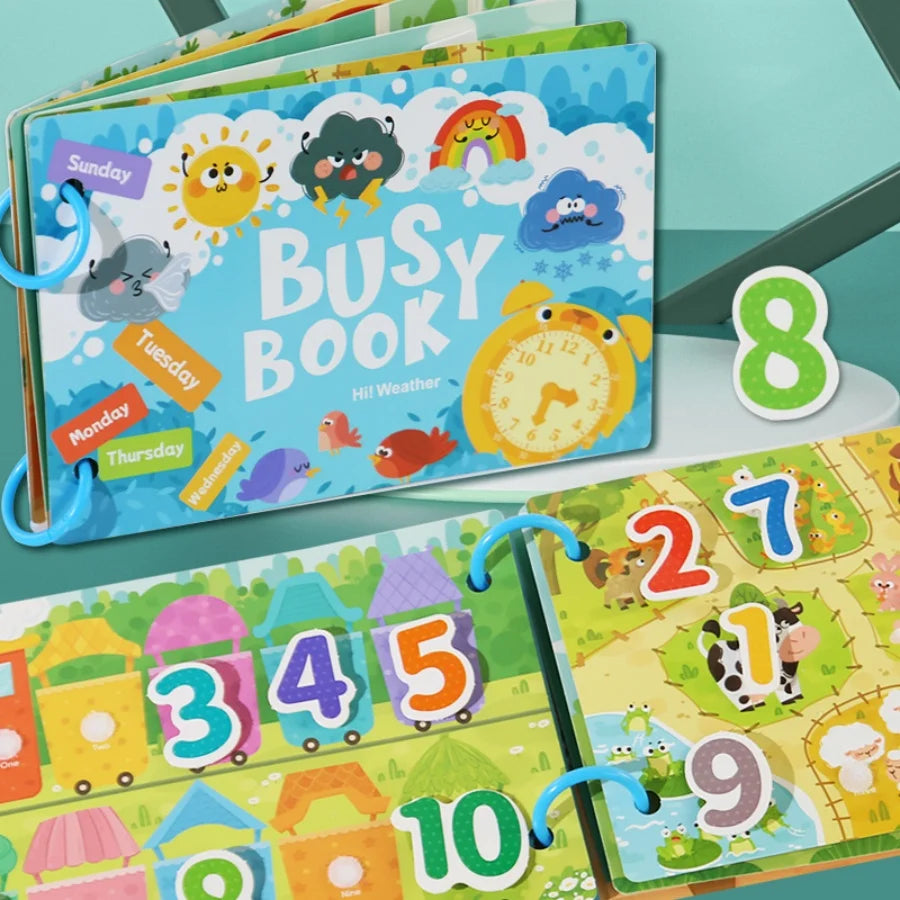 Parent-Child Interaction 3 Rings Early Education Cardboard Paper 6 Themes Quiet Busy Book Brain Development Puzzle Sticker Books/Ages: 3-12 Years Old/ Colors-Multicolor/Blue/Animals