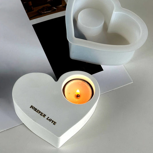 Silicone Heart-Moon Shape Plaster Cement DIY Handmade Resin Craft Milky White Candleholder Molds