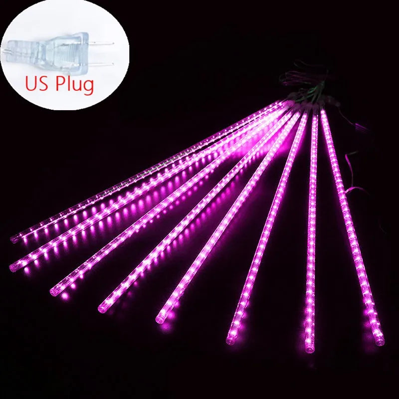 RUSNAK Outdoor-Indoor Waterproof-Dustproof Low Power Corrosion Resistant Warm-Cool White LED Falling White Meteor Shower Effect Design DC-Powered Fairy Shaped Light Ropes-String Lights/ Colors-Red/White/Blue/Multicolor