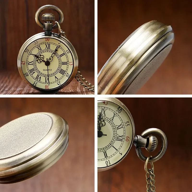 No-EN-Name-Null Antique Grey Quartz Bronze Round Roman Numeral Analog Display Glass Face Metal Alloy Case Necklace Chain-Pocket Watches