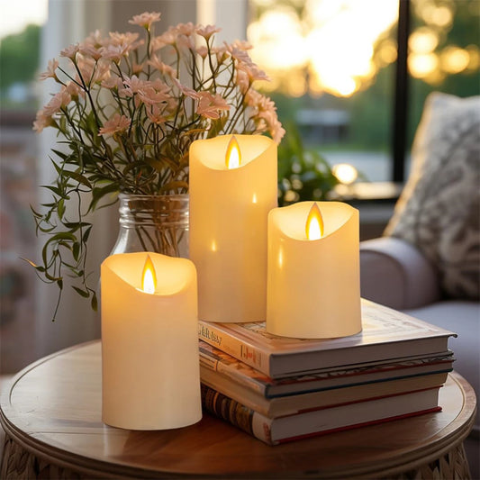 3-12 PCS SET LED Round Plastic Remote Control Water-Resistant Flickering Flameless Electronic Candles/5 DRY BATTERY Not Included /Bulbs Not Included/Colors-Yellow/Beige/White