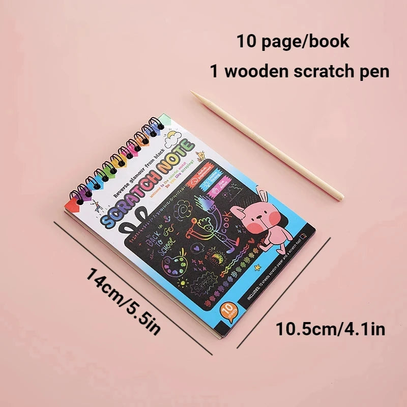 No-EN-Name-Null Kids Coloring-Paint Learning Magic Rainbow Scratch Off Paper Cards Note Books Craft Kits /Colors-Green/Yellow/Pink/Blue/ Ages-3 Years Old-Older