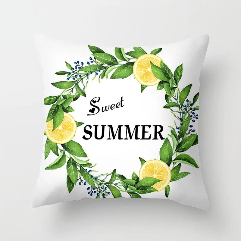 No-EN-Name-Null Modern Soft Plush Peach-Skin Polyester Fabric One-Sided Printed Square Decorative Lemon Pillowcases/Colors-Floral/Yellow/White/Green/Striped/Multicolor/Machine Washable /Ironing Instructions