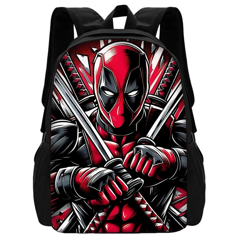 MINISO 3 PCS Waterproof Curved Back Nylon Fabric Cartoon Smiling Critters Super Hero Adjustable Straps-One Handle School Backpacks /Lunch Bags/Pencil Bag/Tablet Inserting Pocket/Water Bottle Pocket/Colors-Red/Black/Purple/Multicolor