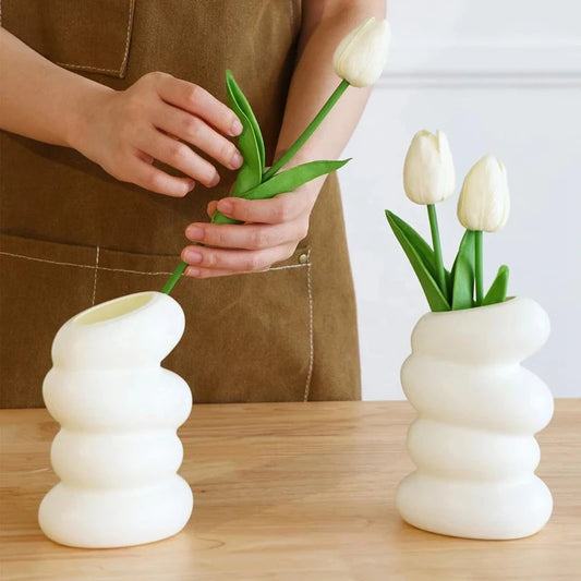 Modern Plastic Nordic Round Unique Spiral White Decorative Vases