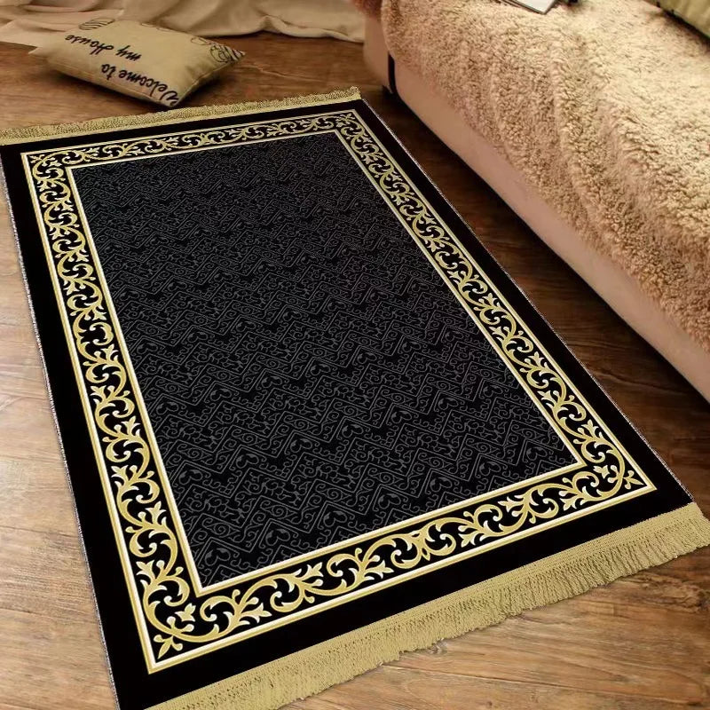 No-EN-Name-Null Adults Machine-Made Customized Waterproof Rectangle Black-Pink Fade-Resistant Thick Suede Islamic Muslim Anti-Slip Base Religious Alters Prayer Rugs/Colors-Black/Pink