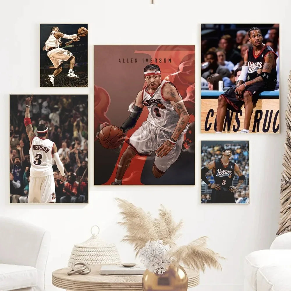 MAISTO Modern Waterproof Unframed HD Printed Multicolor Rectangle Shaped Basketball-Allen Iverson Sports Posters/Colors-Multicolor/Black/Fade-Dirt Resistant/Adhesive Tear-Stick