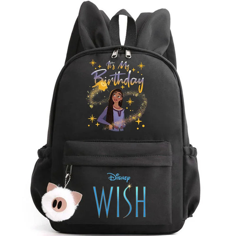 Disney Kids Cute Cartoon Wish Movie Large Waterproof Pink Nylon Fabric School Backpacks