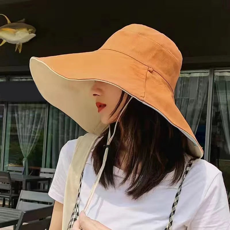 GJCUTE Adults Unisex One-Size Cotton-Polyester Wide Brim UV Protection Sun Hats/Colors-Blue/Black/Red
