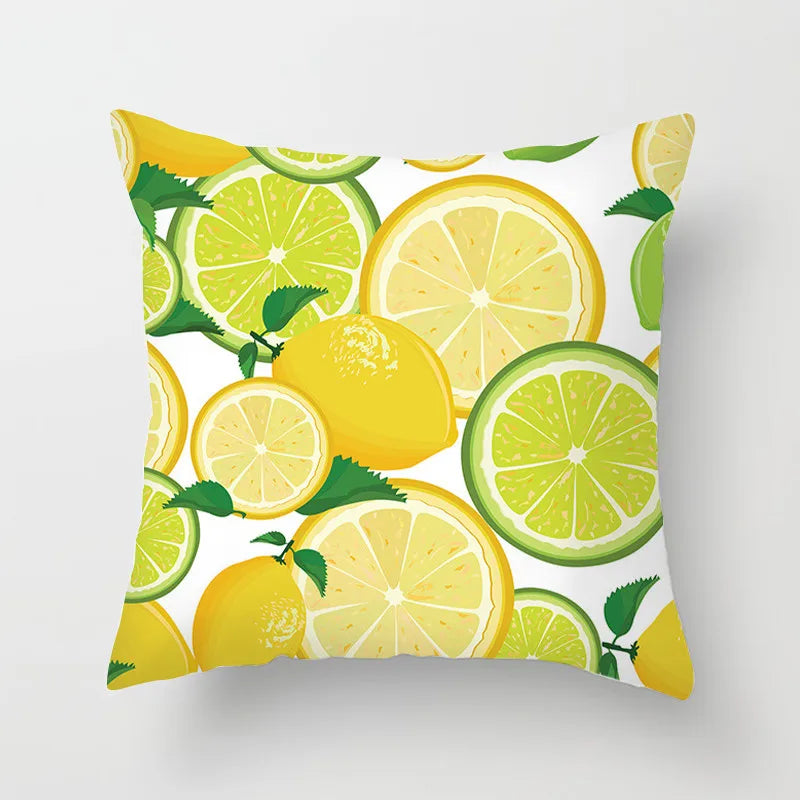 No-EN-Name-Null Modern Soft Plush Peach-Skin Polyester Fabric One-Sided Printed Square Decorative Lemon Pillowcases/Colors-Floral/Yellow/White/Green/Striped/Multicolor/Machine Washable /Ironing Instructions