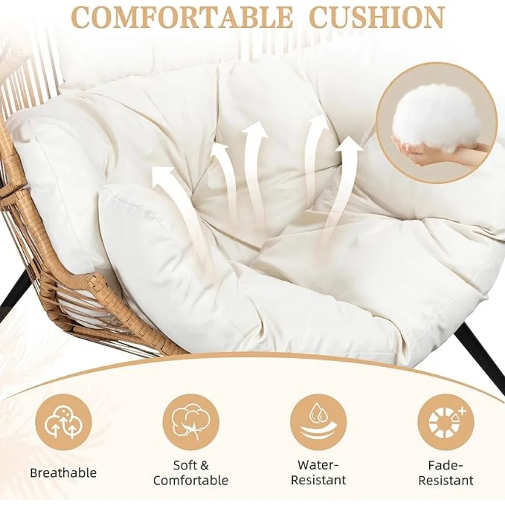 Outdoor Beige Wicker Egg Chair PE Rattan Chair with Cushion/Dimensions L x W: 32.3"L x 38.4"W/