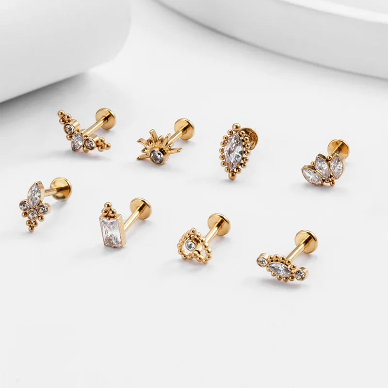 MATEWEI Adults Multiple-Shapes Cubic Zirconia Stones Embellishments Copper-Titanium Metal Labret Lip-Earrings Cartilage Earrings-Nose-Nasal Septum Flat Back Plug-Tunnel Helix Piercing Body Jewelry