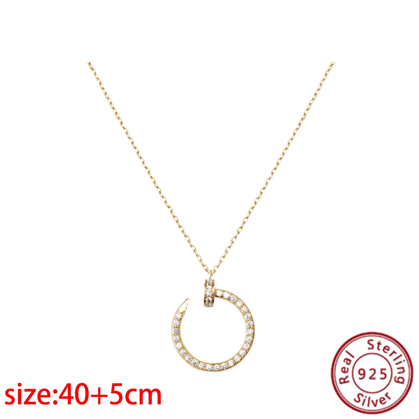 No-EN-Name-Null Adult Women Sterling Silver-Gold Plated Metal Zircon Clear White Diamond Stones Round O-Shaped Fine Imitation Chain Pendant Necklaces/Colors-Gold-Silver/Geometric/Clear/White/Rose Gold