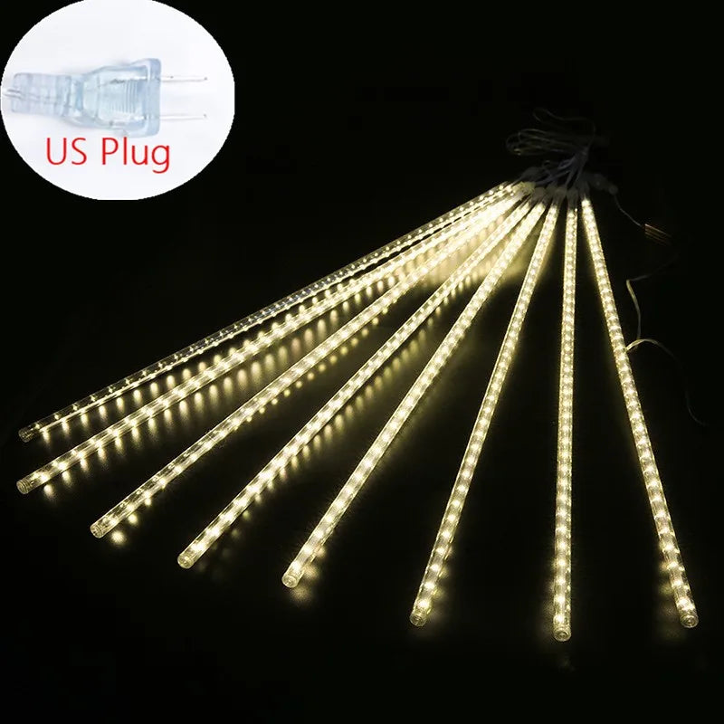 RUSNAK Outdoor-Indoor Waterproof-Dustproof Low Power Corrosion Resistant Warm-Cool White LED Falling White Meteor Shower Effect Design DC-Powered Fairy Shaped Light Ropes-String Lights/ Colors-Red/White/Blue/Multicolor