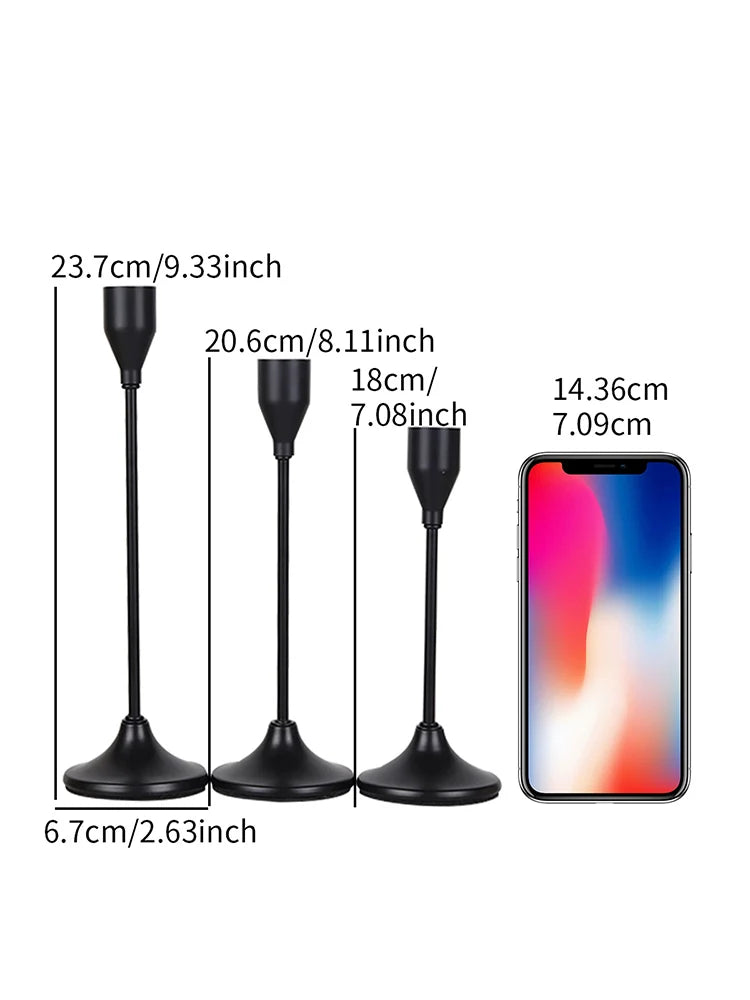 Modern 3 PCS European Round Black Metal Tabletop Stick Candle Holders Sets/Colors-Black/Gold/Silver