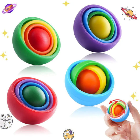 Non-Toxic/Anti-Allergic Plastic 3D Rotation Ball Fidget Gyro Sensory Toys/Ages: 3-18+ Years Old/Colors-Multicolor/Pink/Blue/Green
