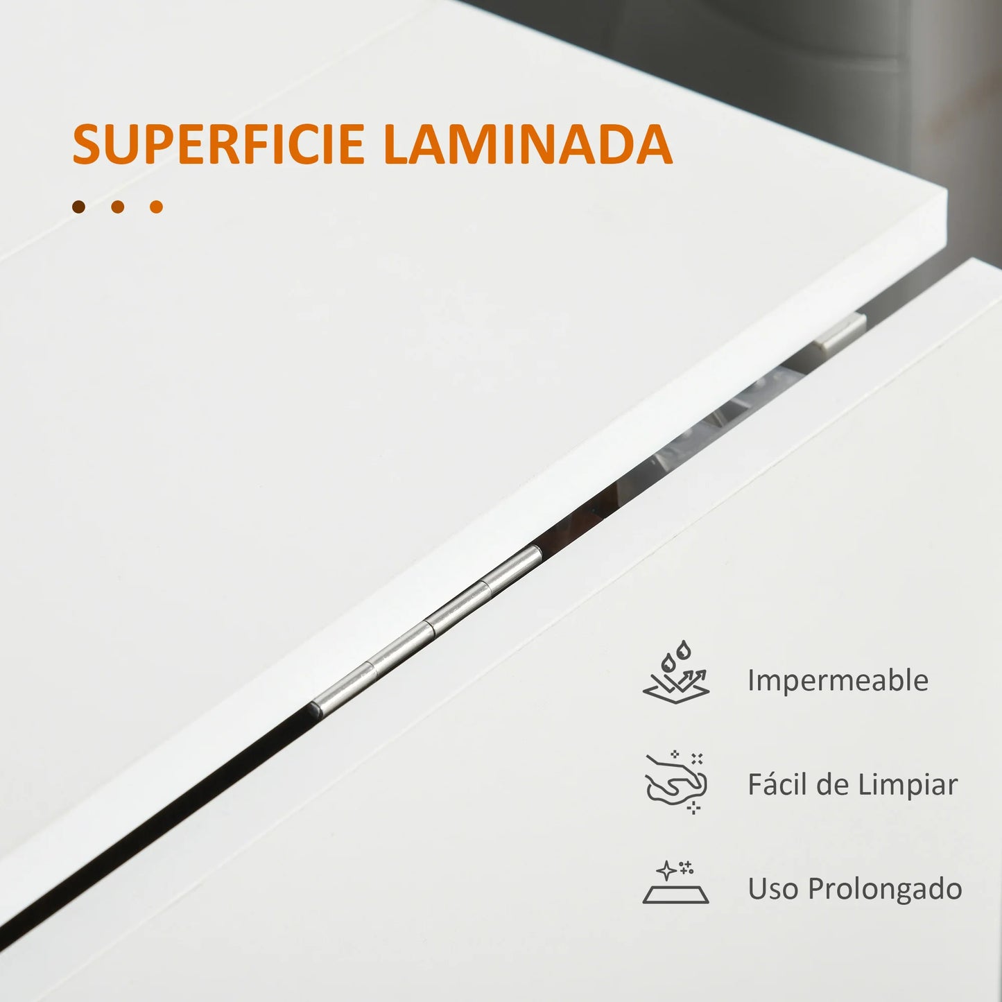 HOMCOM Kitchen Modern Free-Standing Multifunctional Shelves Folding Roll-Out Tray White Embossed Wood Top Brown Solid Particle Board Sides Base  Dining Tables/Assemble Required/Storage Options/2-Locking Black Plastic Wheels