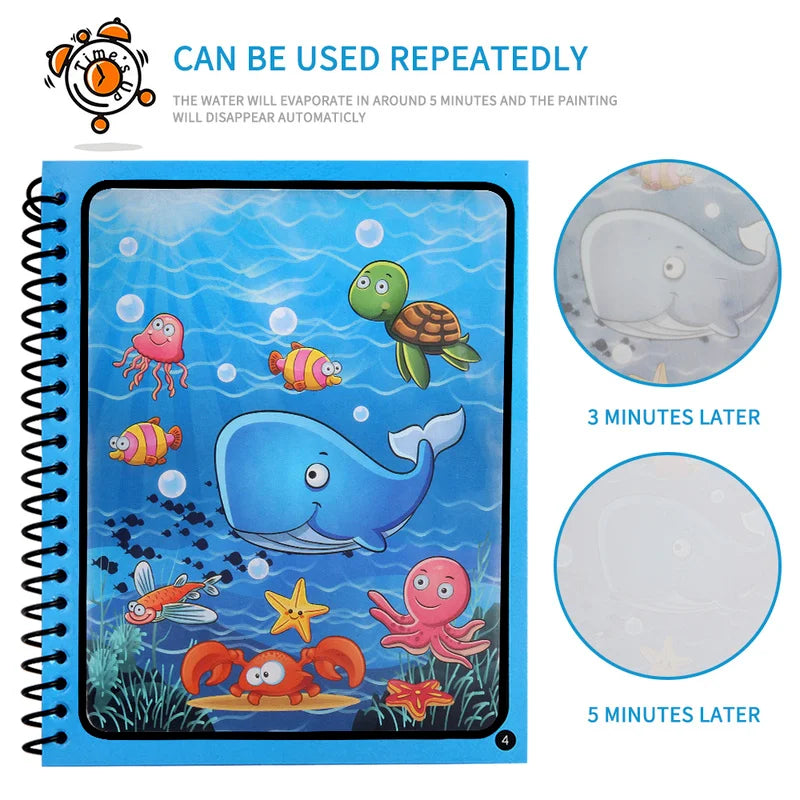 IPCBEC Kids Multicolor Plastic Magical Watercolor Picture Painting-Coloring-Drawing Cardboard Paper Reused One Copy Notebooks Coloring Books-Pads /Ages: 3-18 Years Old/Colors-Red/Blue/Green/Multicolor/Animals