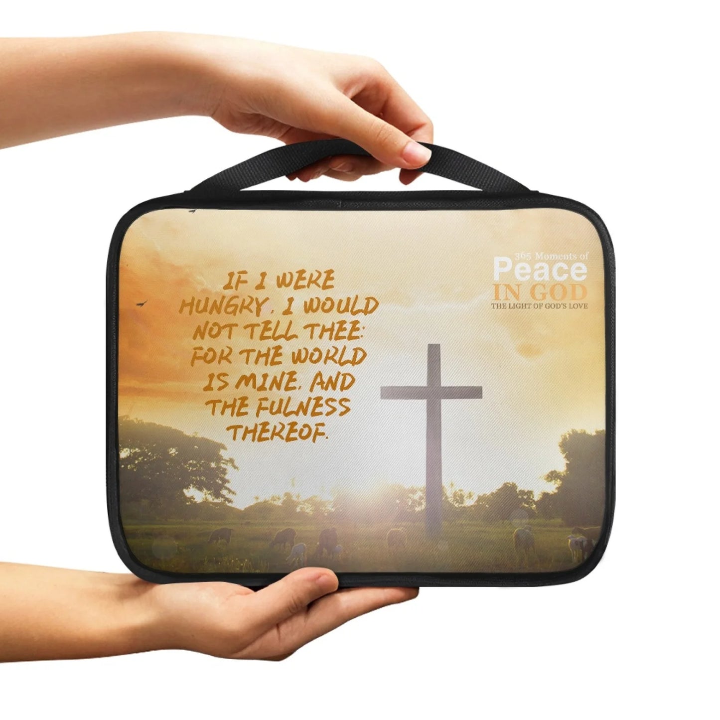 No-EN-Name-Null Religious Items Black Handle-Trim Polyester Fabric Rectangle Decorative Printed Cross-Psalms Bible Verses Theme Zippered Bible Covers/Many Bible Verses Styles/Handle