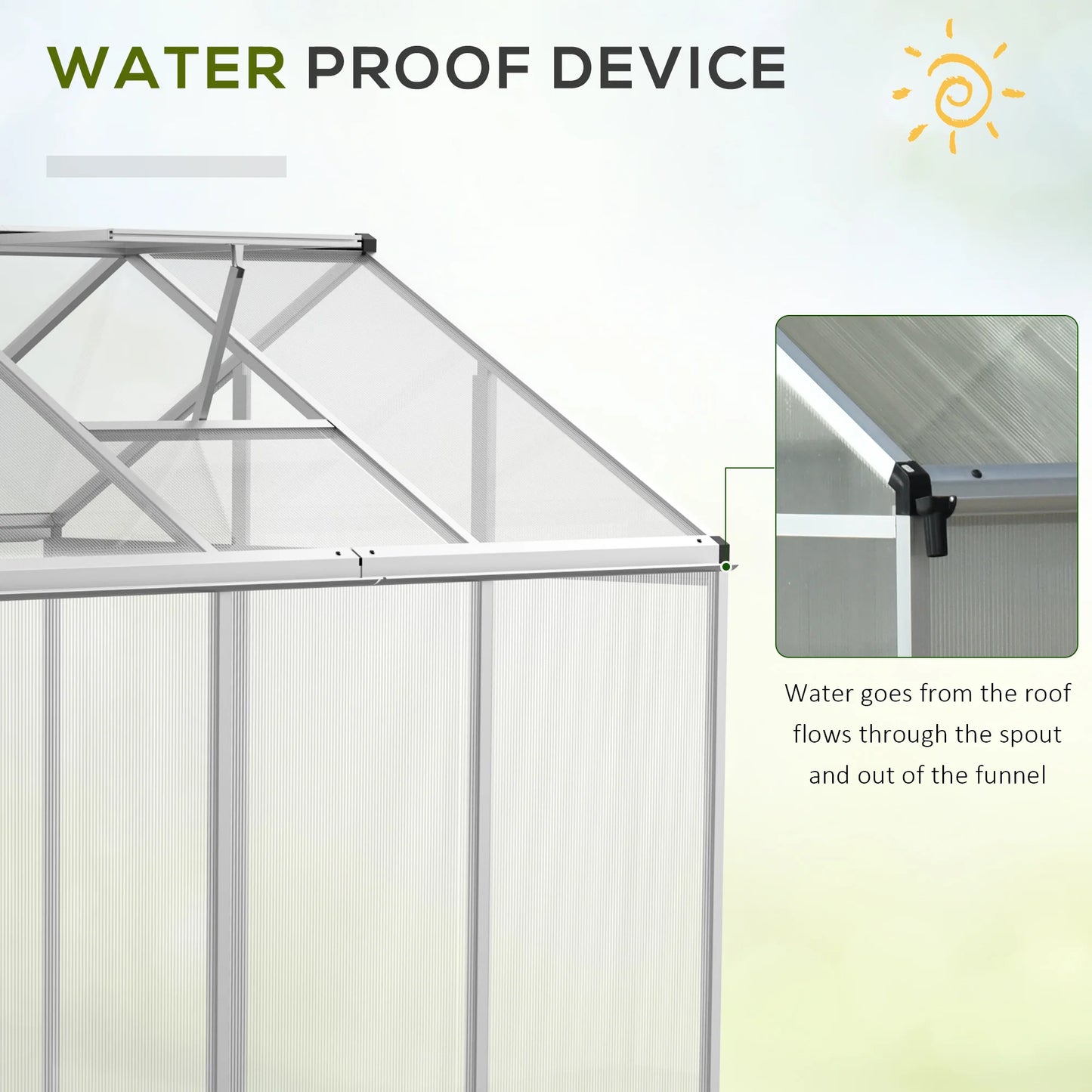 OUTSUNNY Outdoor Waterproof Heavy-Duty Walk-In-Cold Silver Aluminum Metal Frame Clear Transparent Polycarbonate Plastic Sheets Garden Greenhouses/ Dimensions 6' L X 6' W