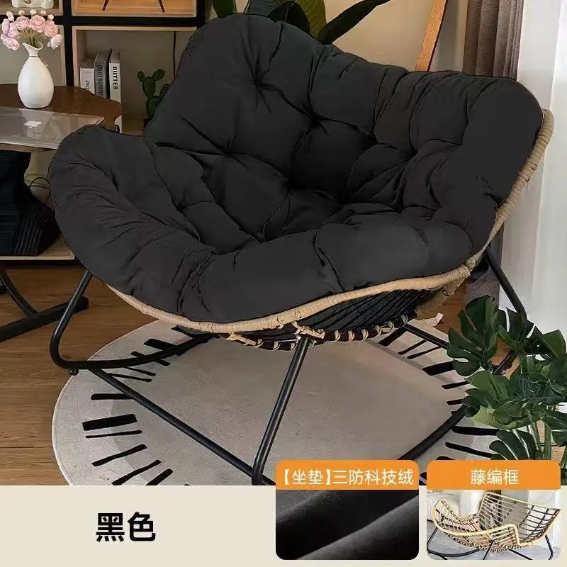 OMGD Indoor Large Human Bird's Nest Rattan Faux Leather Full Q-Bomb Doll Cotton Cushion Metal Frame Rocking Chairs/Colors-Beige/Orange/Black/Brown