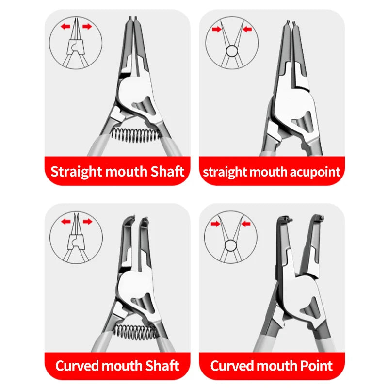 YLONDAO Industrial Grade Chinese Silver Carbon Steel Gray-Black Straight Handle Automatic Spring Assisted Rebound Electrical Elbow Circlip Pliers