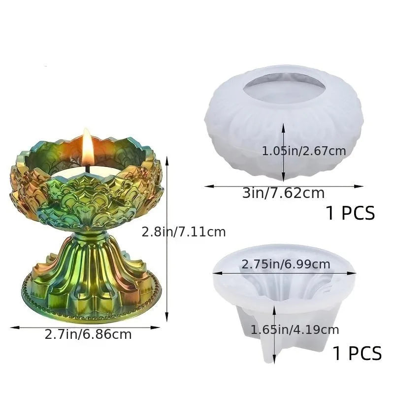 Home Decor 2 PCS DIY Small Floral Flower Design Round Shaped Tea Light Candle Holder Milky White Silicone Craft Molds Sets