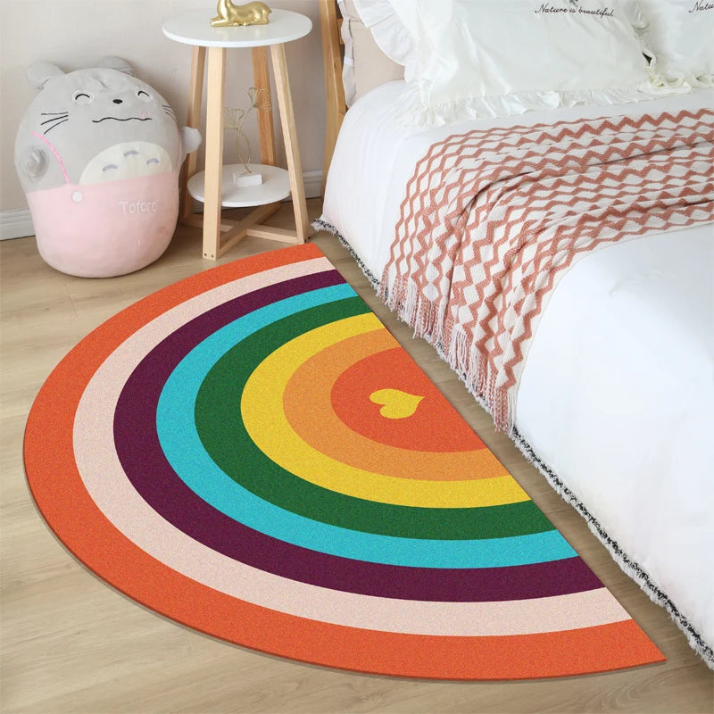 No-EN-Name-Null Indoor-Outdoor Customized Modern Cartoon Semicircle Rainbow Hand-Machine Washable Anti-Slip Bottom Wool Rugs/Colors-Rainbow/Geometric/Multicolor