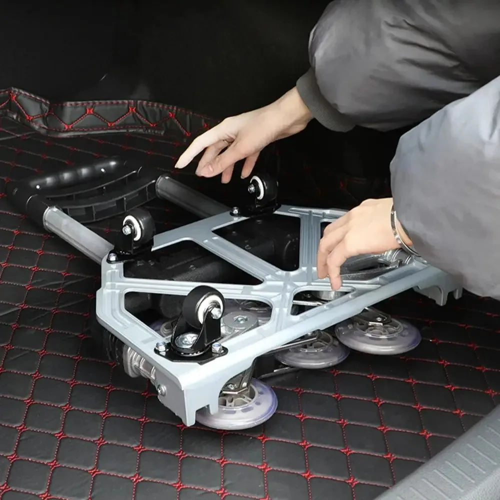 No-EN-Name-Null Outdoor Lightweight Rust-Proof Silver Aluminum-Gray-Black Plastic Three-Wheels-4 Extra Plastic Wheels 4X Bearing Drive Foldable Hand Truck Dollies/ Integrated Diecast Support /3 Sizes: 67cm/86cm/ 106cm/ Weight Capacity: 150 lbs