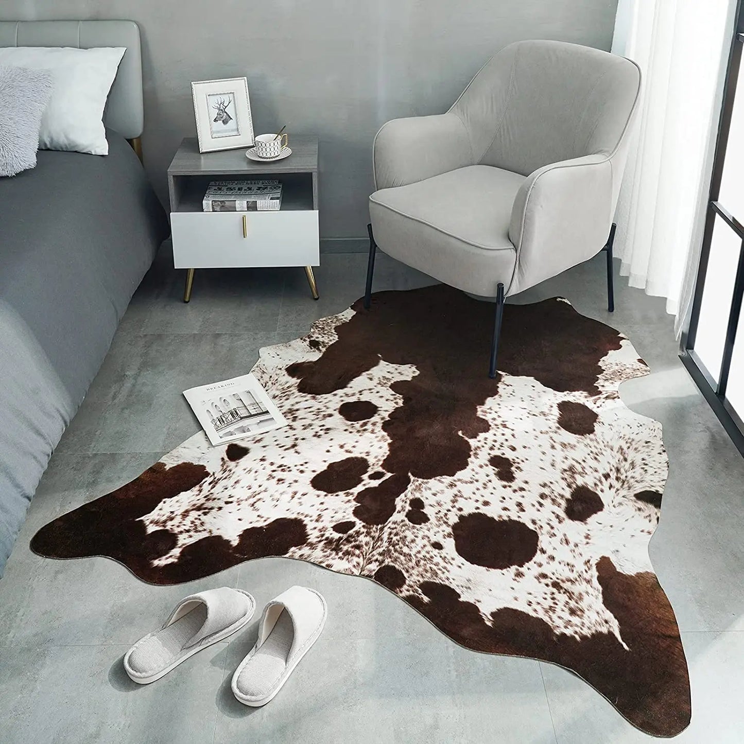 No-EN-Name-Null Indoor-Outdoor Modern Cowboy Theme Hypoallergenic Rectangle Shaped Nylon Soft Rustic Faux Cowhide Animal Printed Washable Synthetic Non-Slip Suede Backing Rugs/Colors-Multicolor/Animal