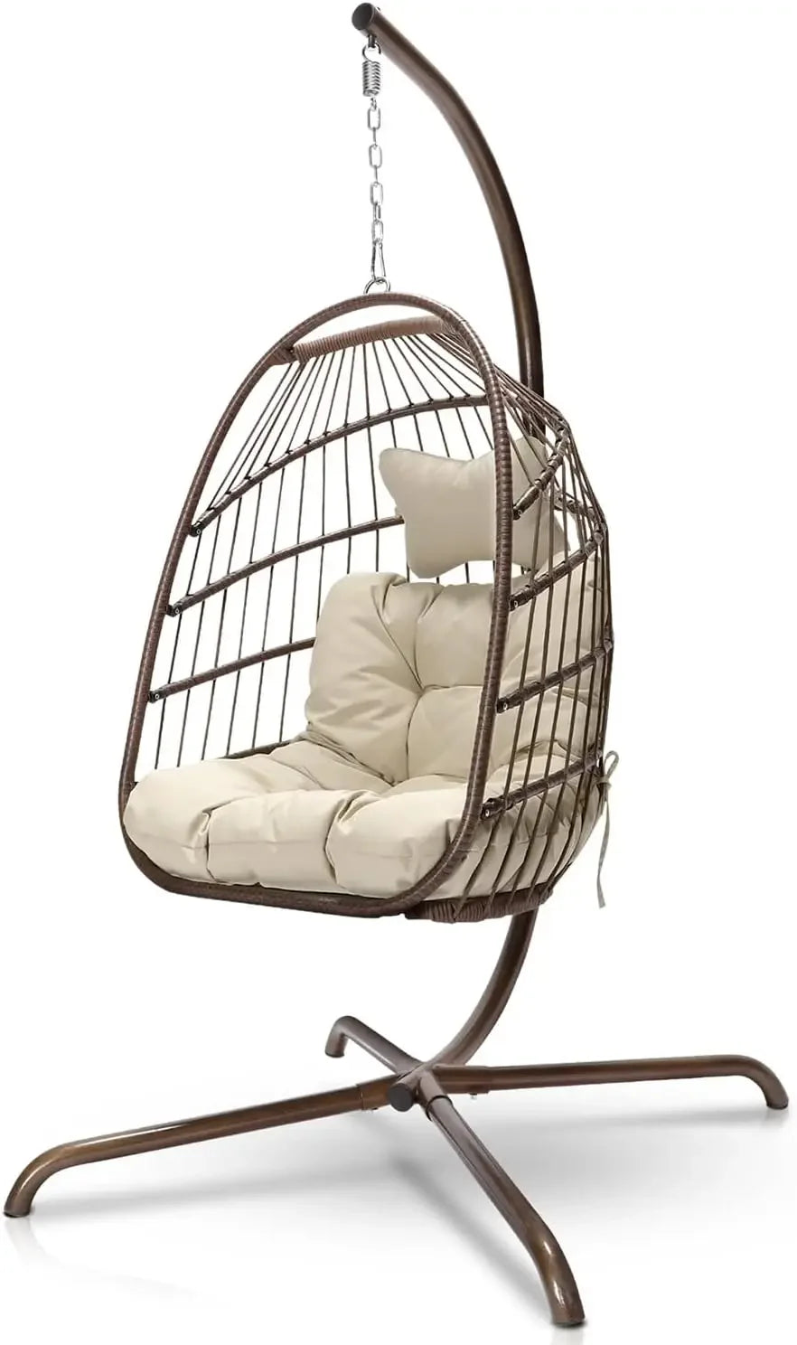 MOCCSOCC Outdoor-Indoor Patio-Porch Weather-Resistant Polyester Fabric 2 Person Wicker Hanging Double Egg Basket Aluminum Metal Frame With Stand Swing Chairs /680 LBS Capacity/Colors-Black/Gray/Brown/Beige/Multicolor/Geometric/Floral