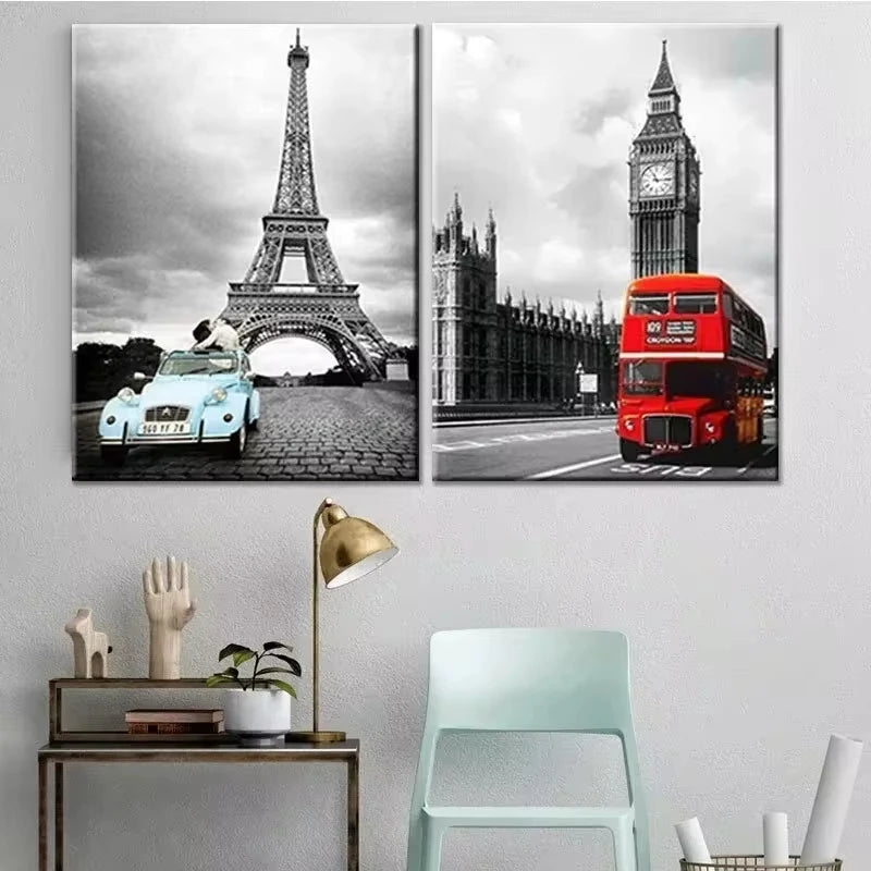 NULL Modern Rectangle Shaped Customized Unframed Waterproof Anti-Scratch HD Giclee Cotton Canvas Iconic Landmarks London-Paris-New York-Animals Wall Art Prints/Colors-Gray/Beige/Black/Red/White/Animal/Multicolor/Floral/Many Sizes