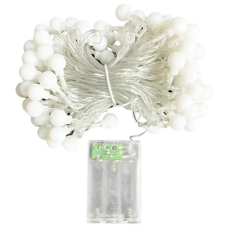 OKAL-RED-EAST Indoor-Outdoor Warm White LED Glowing Round Ball AC-Powered Light Ropes-Strings /USB Plug/3 AA Batteries Not Included/Colors-White/Yellow/Red/Multicolor/Shapes: Stars/Balls/Snowflakes