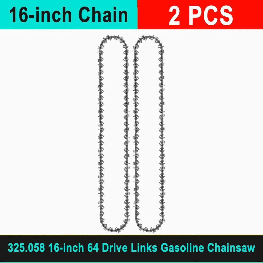 No-EN-Name-Null Outdoor Professional Grade 16-inch Silver Guide Plate 64 Drive Links Gasoline-Powered Gray-Black Hardened Alloy Steel Chainsaws/Optional : 1 PCS-4 PCS Chains