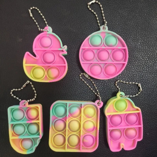 Multiple Shapes Mini Keychain Pinch Music Silicone Push Pops Rainbow Sherbet Ice Cream Colors Fidget Toys/Colors-Pink/Multicolor/Ages: 18 + Years Older