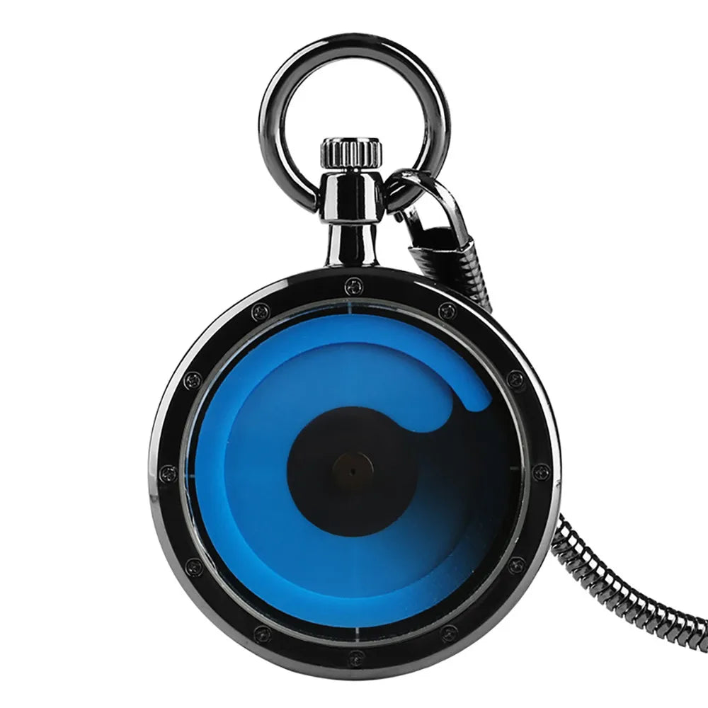 YISUYA Adults Quartz Analog Display Acrylic Face Black-Silver Stainless Steel Metal Round Shaped Case Turntable Blue Silver Casing Dial Metallic Snake Fob Chain-Pocket Watches/Multicolor Dials