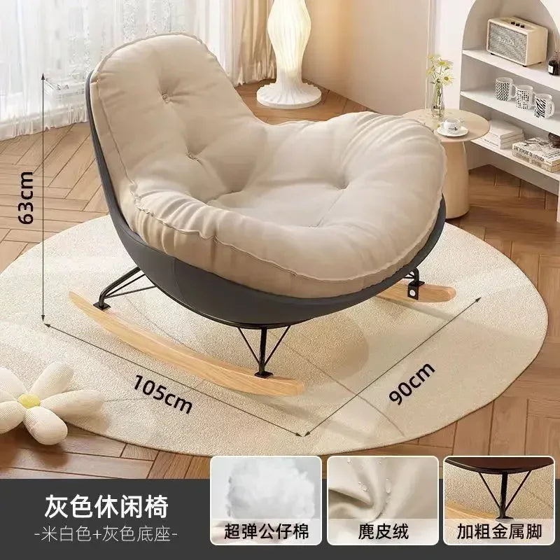 No-EN-Name-Null Indoor Antique Small-Large Lazy Upholstered Bionic Egg Shaped Soft Beige Faux Leather Cushion Orange Plastic Shell Penguin Black Iron Metal Frame Solid Wood Feet Kids Rocking Chairs /Colors-Beige/Orange/Black