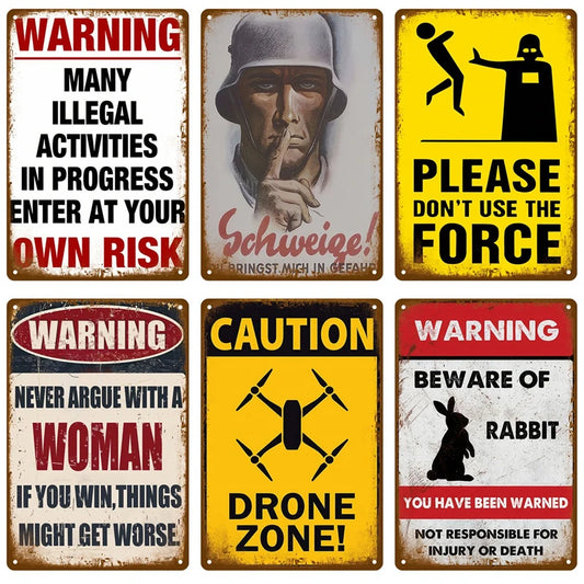 No-EN-Name-Null Retro Nostalgic Customized Tin Metal Multicolor Rectangle Shaped Safety-Warning Wall Novelty Signs/Colors-Red/Gray/Blue/Yellow/Multicolor/Black/Striped/White/Size: 20 x 30cm ( 7.8  x 11.8 Inches )