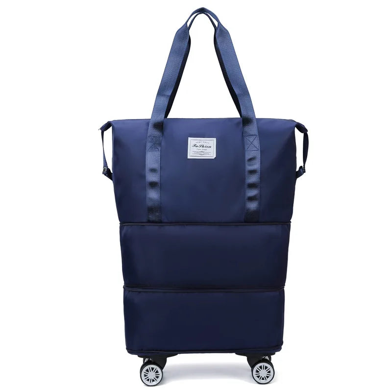 RILIBEGAN Waterproof Large Black Oxford Fabric Dry-Wet Separation Slit-Zipper External Pockets Polyester Lining Crossbody Shoulder Straps-2 Handles Four Detachable Wheels Built-In Laptop Compartment Travel Backpacks/Colors-Purple/Gray/Blue/Black/Pink