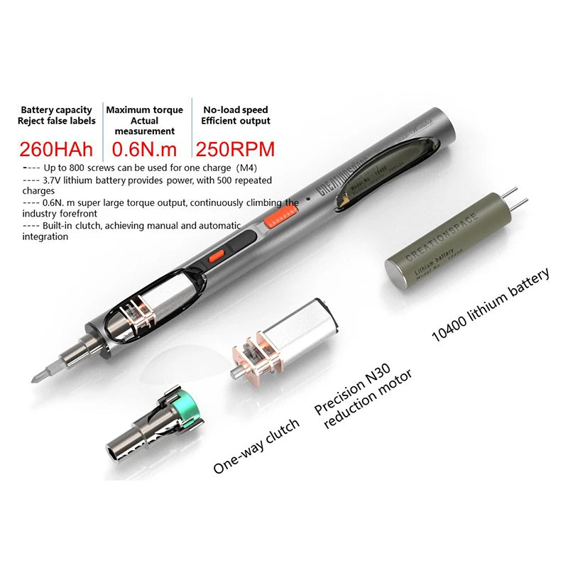 No-EN-Name-Null Mini 3.6V One-Way Clutch Silver-Black-Orange Body Electric Lithium Rechargeable Battery-Powered LED Shadowless Lights Straight Handle Power Screwdriver Sets/Colors-Black/Silver/Orange/Gray/Multicolor