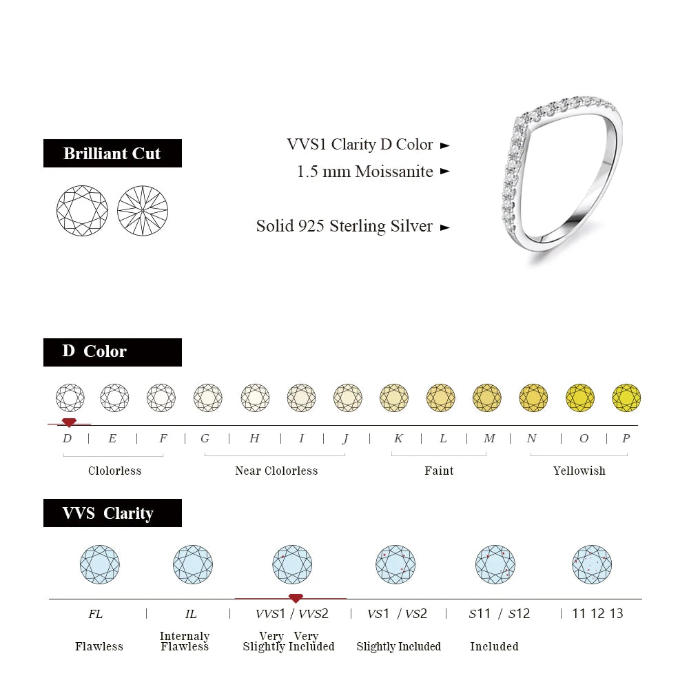 ATTAGEMS Fine Sterling Silver-18K Gold-Plated White Silver Rhodium Metal Shiny Clear White Imitation Diamond Earrings-Hand V Shaped Round Prong Wedding Band Rings/Colors-Silver/Gold/White/Clear/Multicolor
