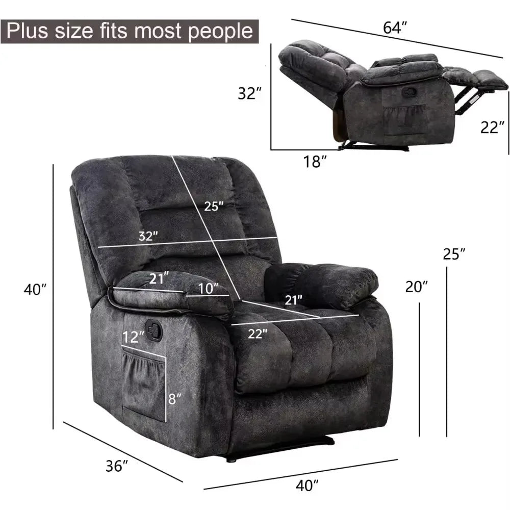 No-EN-Name-Null Modern Gray Upholstered Soft Overstuffed Padded Polyester Fabric AC-Powered Electric Heat-Vibration Combo Massage Recliners
