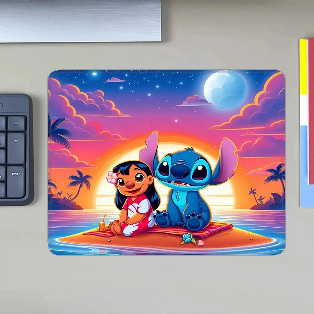 MINISO HD Printed Non-Toxic Small Blue-Multicolor Rectangle Thermal Transfer Anime Cartoon Stitch-Lilo In Space-Planets-Stars Themes Soft Non-Slip Natural Rubber Bottom Sealing Edges Computer Gaming Mouse Pads