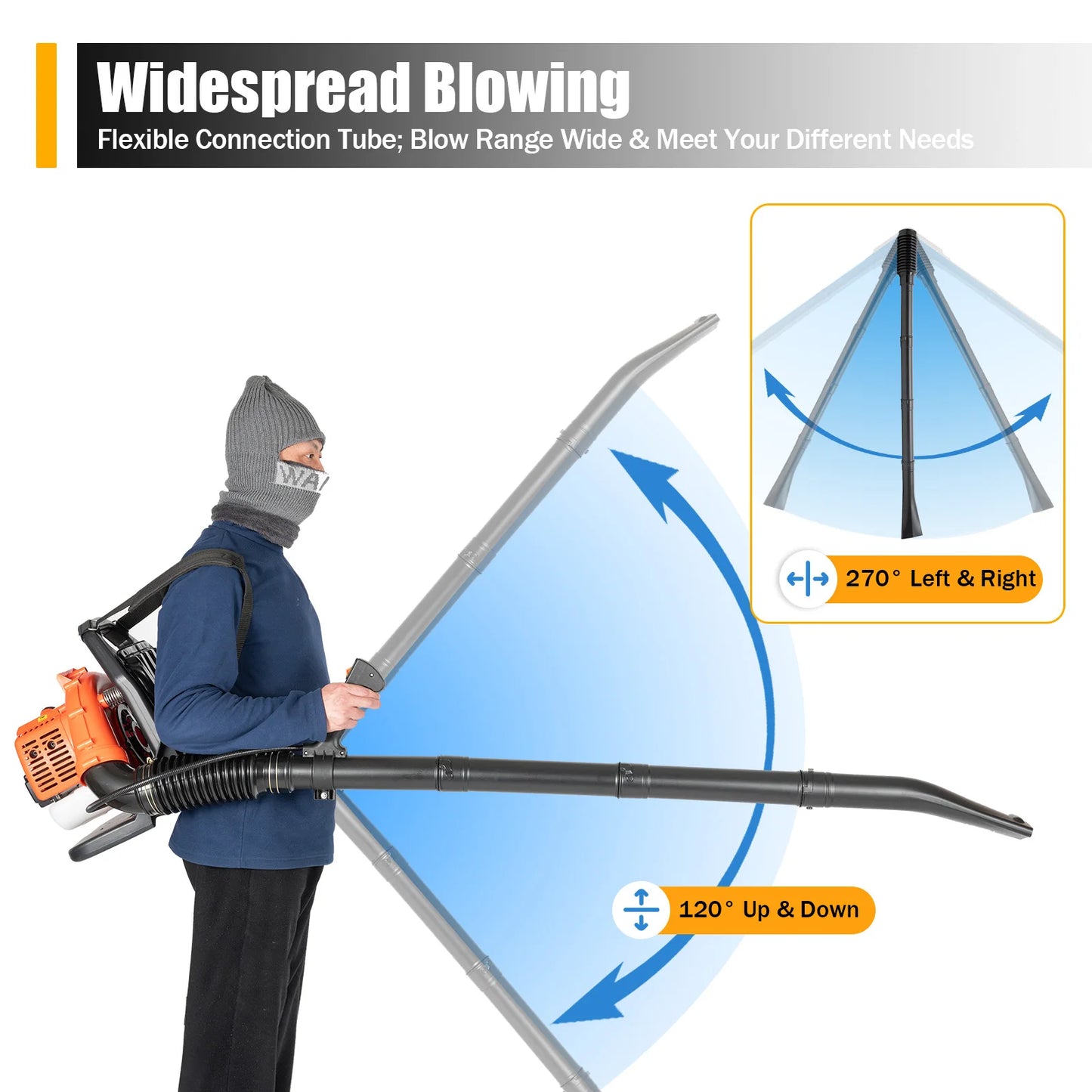 No-EN-Name-Null Outdoor Commercial Grade Gas-Powered Orange-Black-White Plastic Body Stainless Steel 2-Stroke Air-Cooled Engine Oil Contactless Electronic Ignition Gasoline Powered Backpack Leaf Blowers