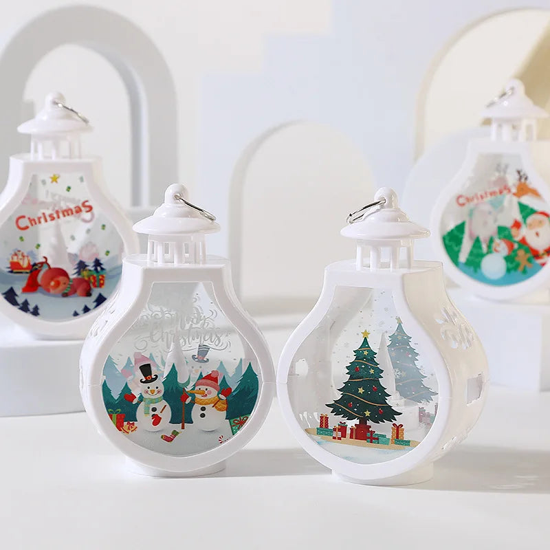 No-EN-Name-Null Festive Holiday Portable Warm White LED Electronic Components White Cap-Bottle Shaped Design Cute Cartoon Christmas Scenes-Santa Claus-Snowman-Reindeer Theme Hanging-Tabletop Wind-Proof Night Lights/ 3 AG10 Button Batteries
