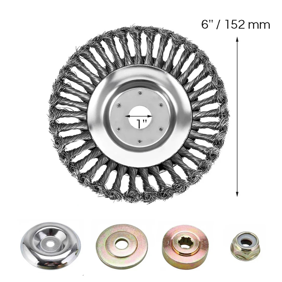 XMSJ Outdoor Electric Powered 6-8 Inch Large Gray-Silver Steel Wire Bristles Round Wheel Brush-Weed Trimmer Blade Heads